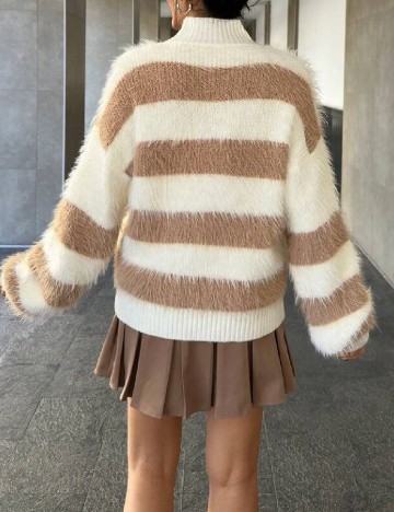 Pulover Oversize SHEIN, maro/alb