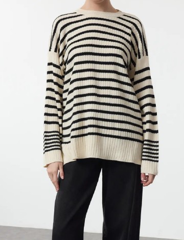 Pulover SHEIN, ecru/negru