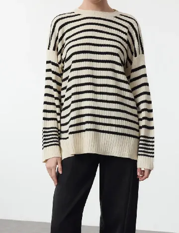 Pulover SHEIN, ecru/negru