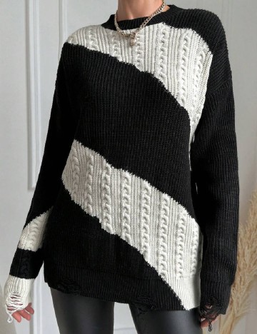 Pulover SHEIN, alb/negru