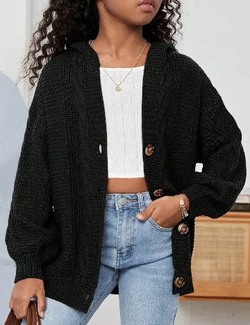 Cardigan Shein Kids, negru Negru