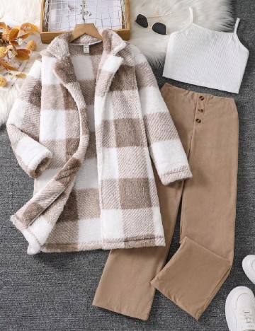 Compleu Shein Kids, maro/alb