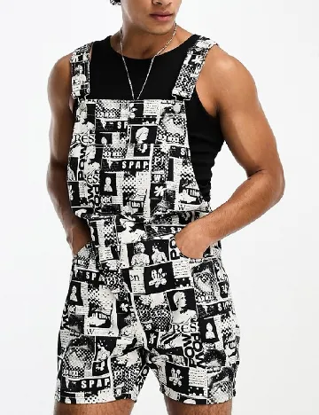 Salopeta ASOS, alb/negru Negru