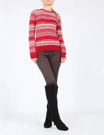 Pulover Zara, ecru/rosu Rosu