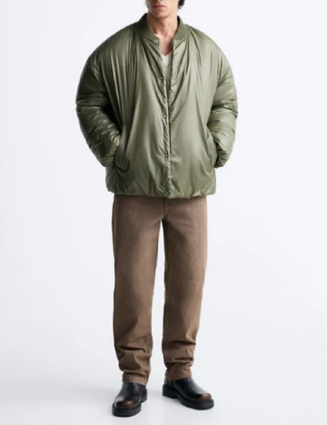 Geaca Oversize Zara, kaki Verde