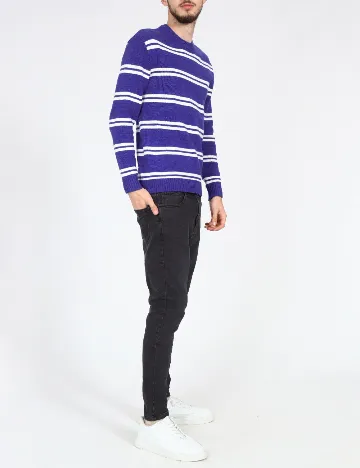 Pulover Bershka, alb/albastru Albastru