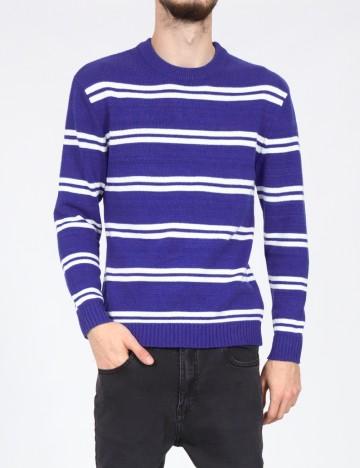 Pulover Bershka, alb/albastru