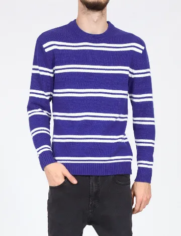 Pulover Bershka, alb/albastru Albastru