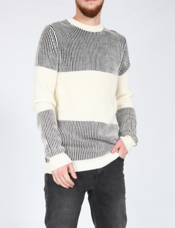 Pulover Bershka, ecru/negru