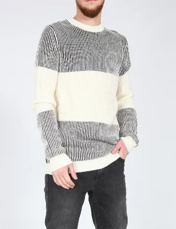 Pulover Bershka, ecru/negru Alb