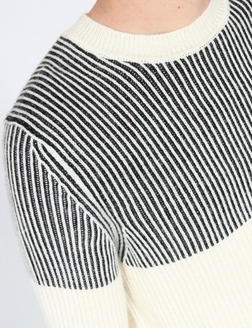 Pulover Bershka, ecru/negru