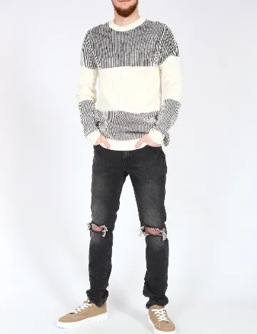 Pulover Bershka, ecru/negru Alb