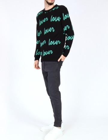 Pulover Pull&Bear, negru/verde