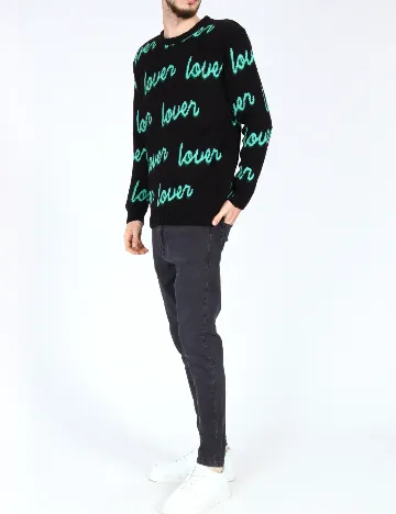 Pulover Pull&Bear, negru/verde Negru