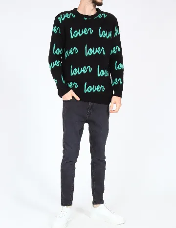 Pulover Pull&Bear, negru/verde Negru