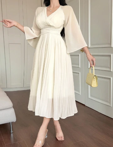 Rochie medie Dazy, ecru