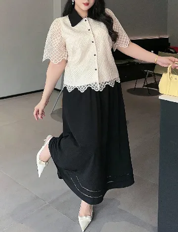 Compleu SHEIN CURVE, negru/crem