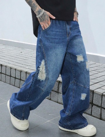 Blugi SHEIN Plus Size Men, albastru