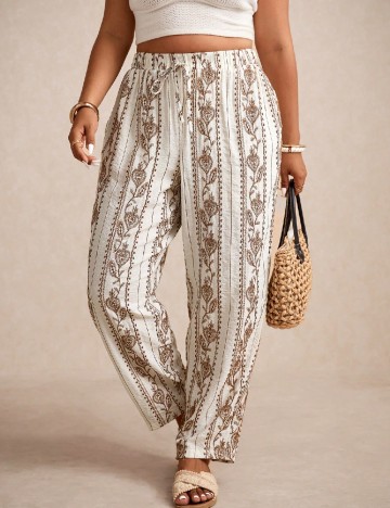 Pantaloni SHEIN CURVE, alb/maro