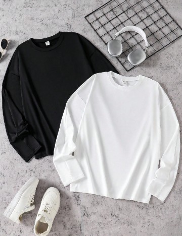 Set bluze 2 bucati Shein Kids, alb/negru