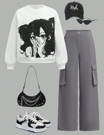 Compleu Shein Kids, gri/alb