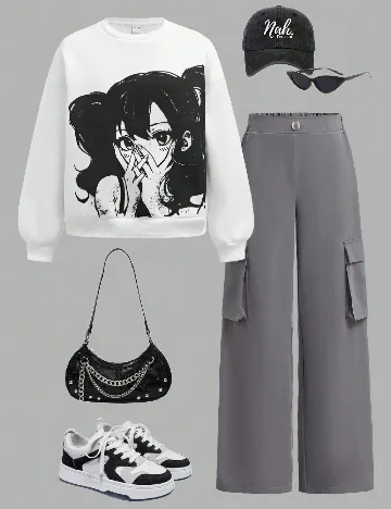 Compleu Shein Kids, gri/alb