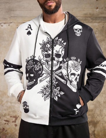 Hanorac SHEIN Plus Size Men, negru/alb