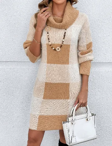 Rochie scurta Emery Rose, maro/crem