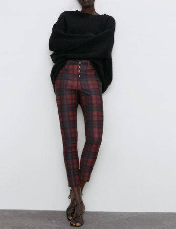 Pantaloni Zara, negru/rosu