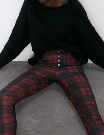 Pantaloni Zara, negru/rosu