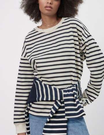 Bluza Oversize Zara, alb/bleumarin