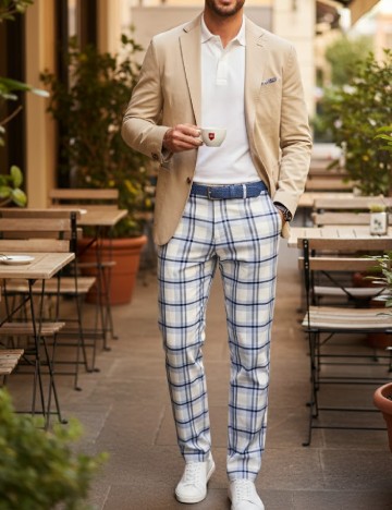 Pantaloni Zara, alb/albastru