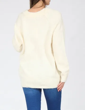 Pulover Oversize Bershka, ecru Alb