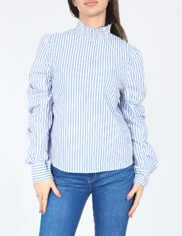 Bluza Bershka, alb/albastru Albastru