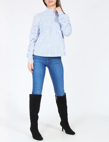 Bluza Bershka, alb/albastru Albastru