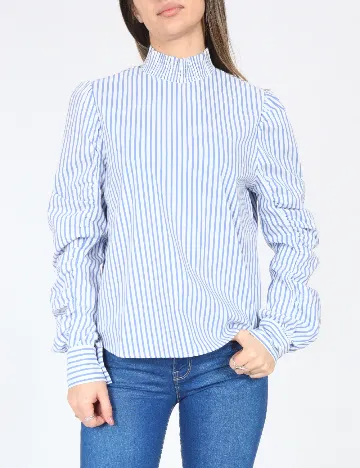 Bluza Bershka, alb/albastru Albastru