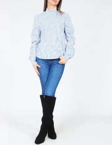 Bluza Bershka, alb/albastru Albastru