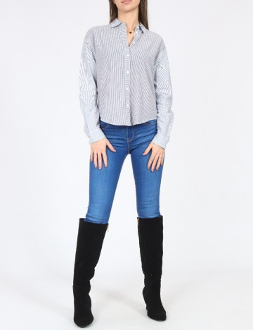 Camasa Bershka, alb/albastru