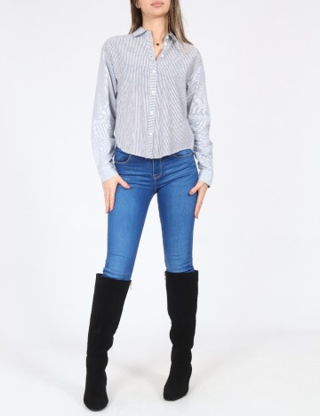 Camasa Bershka, alb/albastru