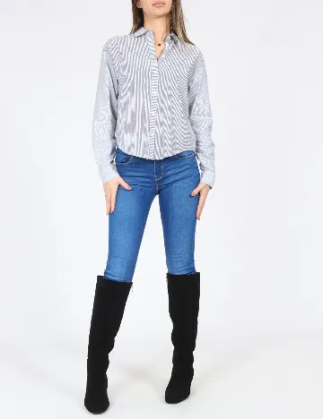 Camasa Bershka, alb/albastru Albastru