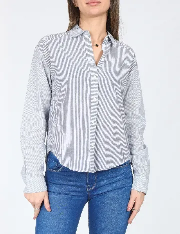 Camasa Bershka, alb/albastru Albastru