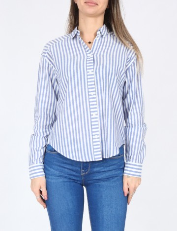 Camasa Bershka, albastru/alb