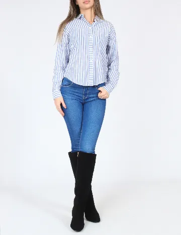 Camasa Bershka, albastru/alb Albastru