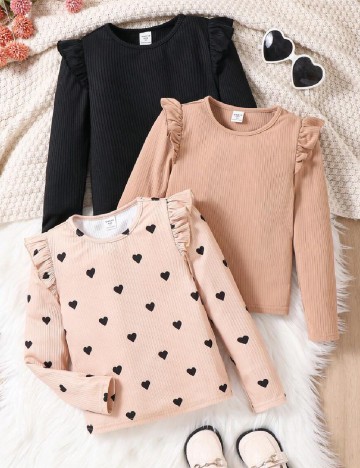 Set bluze 3 bucati Shein Kids, negru/crem