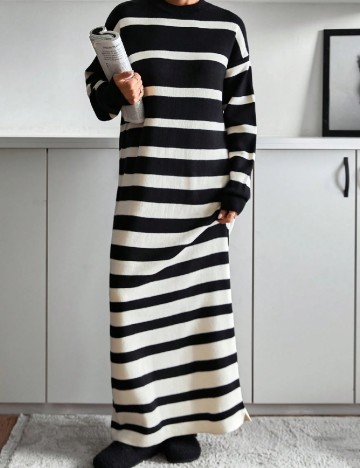 Rochie lunga SHEIN, ecru/negru