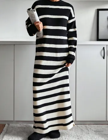 Rochie lunga SHEIN, ecru/negru