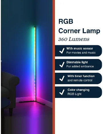 Lampă de colț LED RGB cu senzor muzical Grundig, mix culori