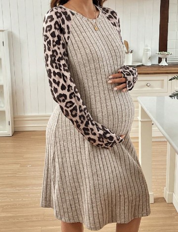 Rochie medie SHEIN Maternity, crem/negru