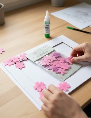 Set flori autocolante din fetru Hobby Flora, roz/mov