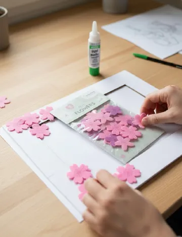 Set flori autocolante din fetru Hobby Flora, roz/mov